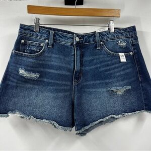 Time and TruHigh Rise Raw Hem Denim Blue Distressed Women's Shorts Size 14